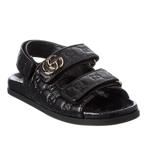 Gucci Double G Black Sandals with Gold Detail
